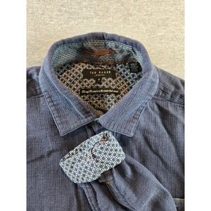 Ted Baker London Shirt Mens M 3 Blue Flip Cuff Geometrical‎ Casual Button Up L/S